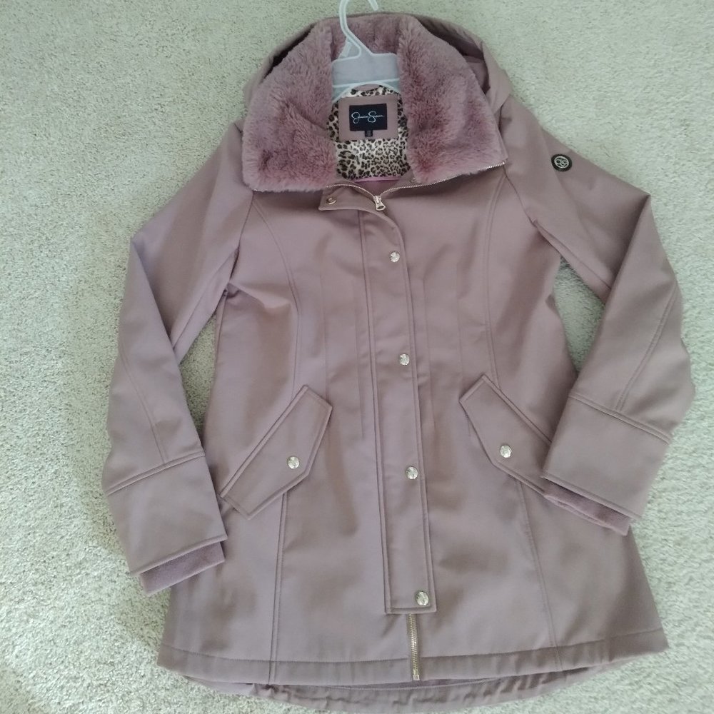 Jessica Simpson Soft Shell Coat Removeable Hood & Faux Fur Collar Size Medium